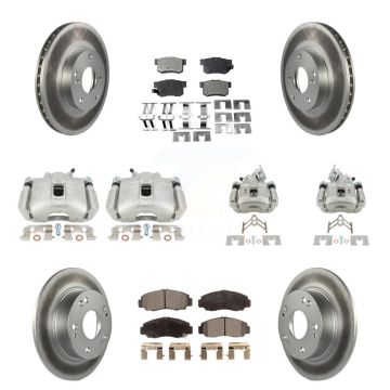 Front Rear Disc Brake Caliper Coat Rotor & Semi-Metallic Pad Kit (10Pc) For Honda Accord KCG-100824P