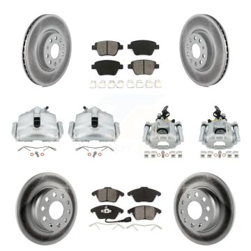 Front Rear Disc Brake Caliper Coat Rotor Semi-Metallic Pad Kit (10Pc) For Volkswagen GTI KCG-100824S