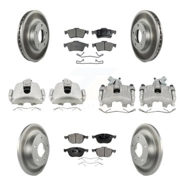 Front Rear Disc Brake Caliper Coat Rotors & Ceramic Pad Kit (10Pc) For 2005 Mazda 3 2.0L KCG-100824T