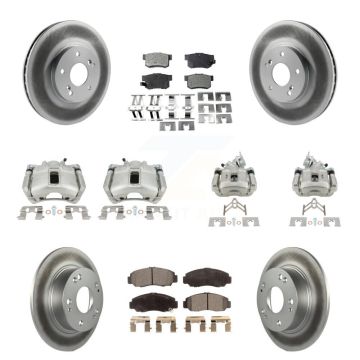 Front Rear Disc Brake Caliper Coat Rotor & Semi-Metallic Pad Kit (10Pc) For Honda Accord KCG-100825P