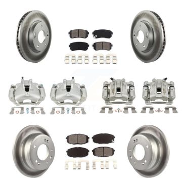 Front Rear Brake Caliper Coat Rotor And Semi-Metallic Pad Kit (10Pc) For Hyundai Elantra KCG-100832S