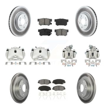 Front Rear Brake Caliper Coat Rotor & Semi-Metallic Pad Kit (10Pc) For Honda Civic Acura KCG-100833S