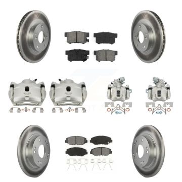 Front Rear Brake Caliper Coat Rotor & Semi-Metallic Pad Kit (10Pc) For Honda Civic Acura KCG-100837S