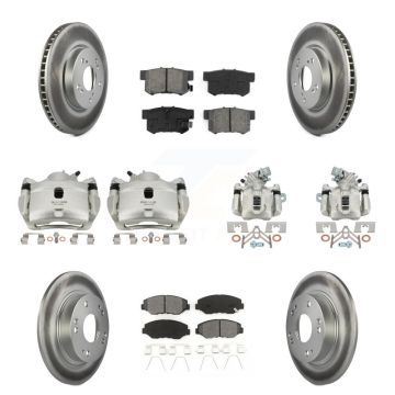 Front Rear Disc Brake Caliper Coat Rotors & Semi-Metallic Pad Kit (10Pc) For Honda Civic KCG-100838S