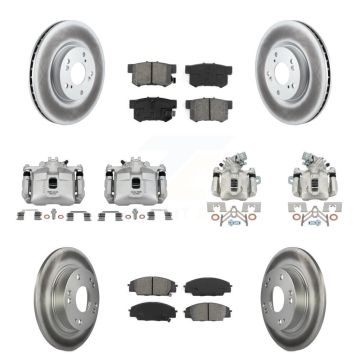 Front Rear Disc Brake Caliper Coat Rotors & Semi-Metallic Pad Kit (10Pc) For Honda Civic KCG-100839S