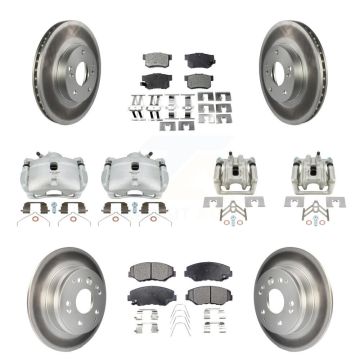 Front Rear Brake Caliper Coat Rotor & Ceramic Pad Kit (10Pc) For 2003-2011 Honda Element KCG-100839T