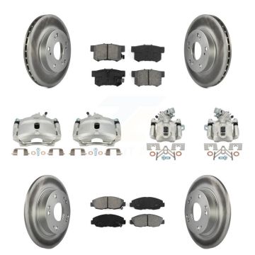 Front Rear Disc Brake Caliper Coat Rotors & Semi-Metallic Pad Kit (10Pc) For Honda Civic KCG-100840S