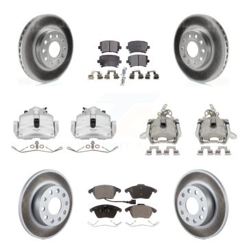 Front Rear Brake Caliper Coat Rotor & Ceramic Pad Kit (10Pc) For 06-09 Volkswagen Rabbit KCG-100845T