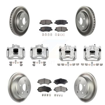 Front Rear Disc Brake Caliper Coat Rotors Semi-Metallic Pad Kit (10Pc) For Jeep Wrangler KCG-100847P