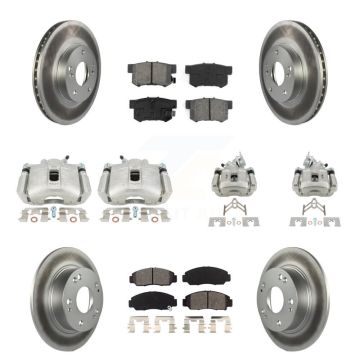 Front Rear Disc Brake Caliper Coat Rotor & Semi-Metallic Pad Kit (10Pc) For Honda Accord KCG-100853S
