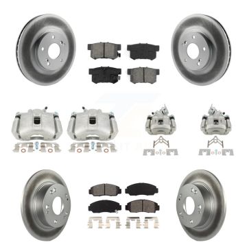 Front Rear Disc Brake Caliper Coat Rotor & Semi-Metallic Pad Kit (10Pc) For Honda Accord KCG-100855S