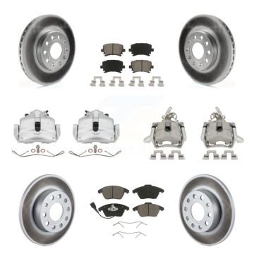 Front Rear Brake Caliper Coat Rotor & Ceramic Pad Kit (10Pc) For 06-09 Volkswagen Rabbit KCG-100860C