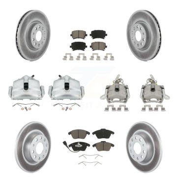 Front Rear Disc Brake Caliper Coated Rotor And Ceramic Pad Kit (10Pc) For Volkswagen GTI KCG-100861C