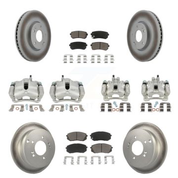 Front Rear Disc Brake Caliper Coat Rotor & Ceramic Pad Kit (10Pc) For Hyundai Tucson Kia KCG-100862C