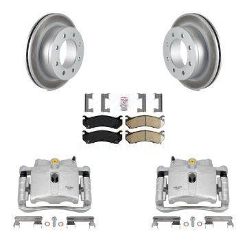 Rear Brake Caliper Coat Rotor Ceramic Pad Kit For GMC Chevrolet Sierra 2500 HD Silverado KCG-100862N