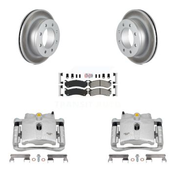 Rear Brake Caliper Coat Rotors Semi-Metallic Pad Kit For GMC Chevrolet Sierra 2500 HD XL KCG-100863N
