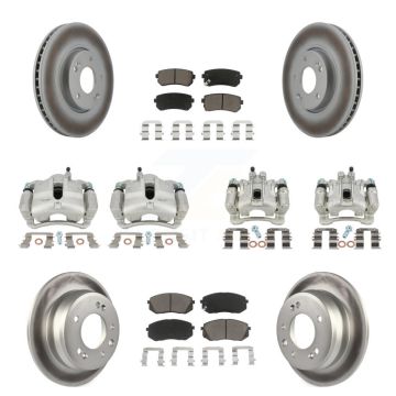 Front Rear Disc Brake Caliper Coat Rotor & Ceramic Pad Kit (10Pc) For Hyundai Tucson Kia KCG-100864C