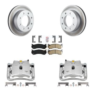 Rear Brake Caliper Coat Rotor Ceramic Pad Kit For Chevrolet GMC Sierra 2500 HD Silverado KCG-100864N