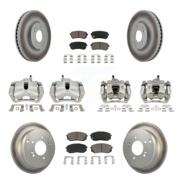 Front Rear Disc Brake Caliper Coated Rotors And Ceramic Pads Kit (10Pc) For Kia Sportage KCG-100867C