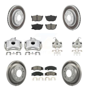 Front Rear Disc Brake Caliper Coat Rotors & Semi-Metallic Pad Kit (10Pc) For Kia Spectra KCG-100867S
