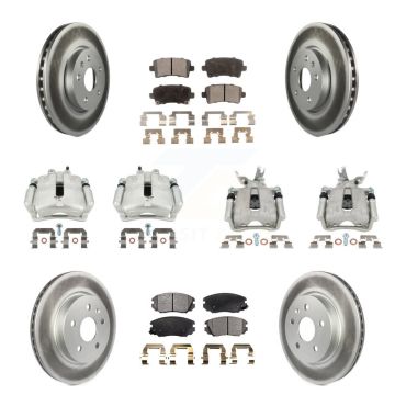 Front Rear Disc Brake Caliper Coated Rotors And Semi-Metallic Pads Kit (10Pc) For KCG-100873P