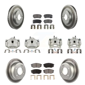 Front Rear Brake Caliper Coat Rotors & Ceramic Pad Kit (10Pc) For Hyundai Tucson Kia FWD KCG-100876T