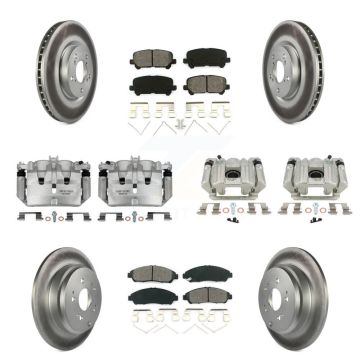Front Rear Disc Brake Caliper Coat Rotors Semi-Metallic Pad Kit (10Pc) For Acura MDX ZDX KCG-100878S