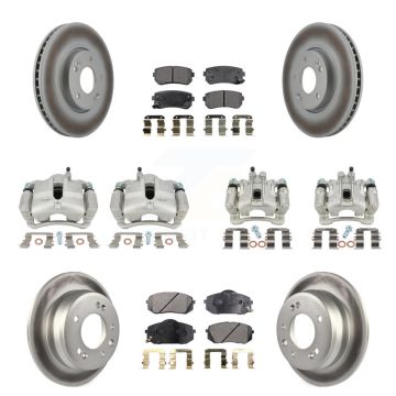 Front Rear Disc Brake Caliper Coat Rotor & Ceramic Pad Kit (10Pc) For Hyundai Tucson Kia KCG-100878T