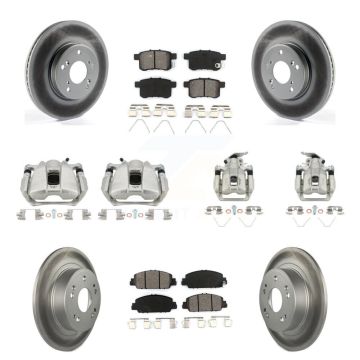Front Rear Disc Brake Caliper Coat Rotor & Semi-Metallic Pad Kit (10Pc) For Honda Accord KCG-100880S