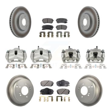 Front Rear Disc Brake Caliper Coated Rotors And Ceramic Pads Kit (10Pc) For Kia Sportage KCG-100880T