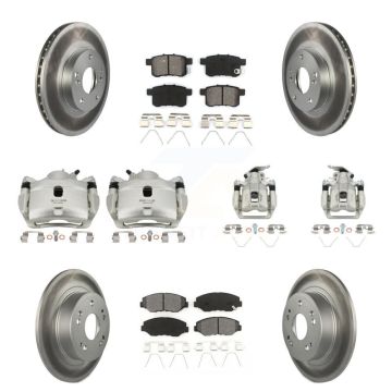 Front Rear Disc Brake Caliper Coat Rotor & Semi-Metallic Pad Kit (10Pc) For Honda Accord KCG-100881S
