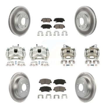 Front Rear Disc Brake Caliper Coated Rotors And Ceramic Pads Kit (10Pc) For Kia Rio KCG-100882C