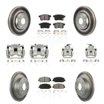 Front Rear Disc Brake Caliper Coat Rotor & Semi-Metallic Pad Kit (10Pc) For Honda Accord KCG-100882S