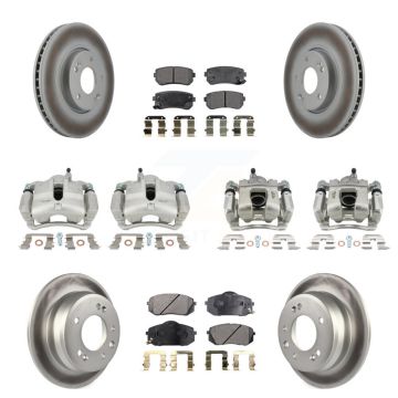 Front Rear Disc Brake Caliper Coated Rotors And Ceramic Pads Kit (10Pc) For Kia Sportage KCG-100882T