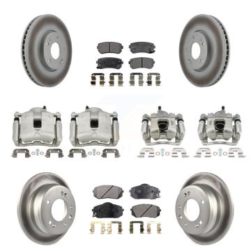 Front Rear Disc Brake Caliper Coated Rotors And Ceramic Pads Kit (10Pc) For Kia Sportage KCG-100883T