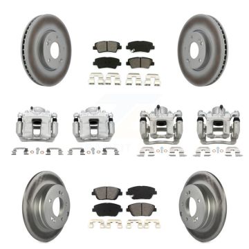 Front Rear Brake Caliper Coat Rotors Semi-Metallic Pad Kit (10Pc) For Hyundai Sonata Kia KCG-100886S