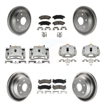 Front Rear Brake Caliper Coat Rotor & Ceramic Pad Kit (10Pc) For Chevrolet GMC Silverado KCG-100887C