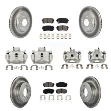 Front Rear Disc Brake Caliper Coat Rotor Semi-Metallic Pad Kit (10Pc) For Hyundai Sonata KCG-100889S