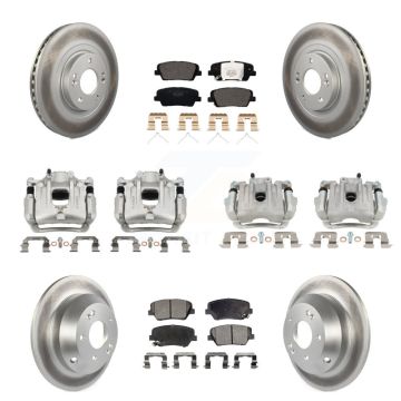 Front Rear Disc Brake Caliper Coated Rotors And Ceramic Pads Kit (10Pc) For Kia Sorento KCG-100890T