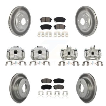 Front Rear Disc Brake Caliper Coat Rotor Semi-Metallic Pad Kit (10Pc) For Hyundai Sonata KCG-100891S