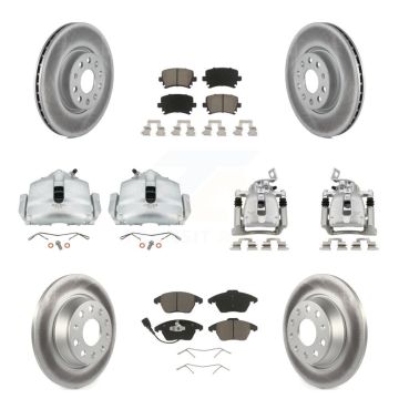 Front Rear Brake Caliper Coat Rotor & Ceramic Pad Kit (10Pc) For 2012 Volkswagen CC 2.0L KCG-100893C