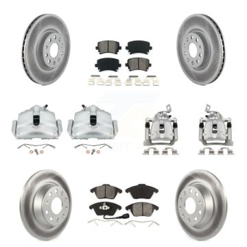 Front Rear Brake Caliper Coat Rotors Semi-Metallic Pad Kit (10Pc) For Volkswagen CC 2.0L KCG-100893S