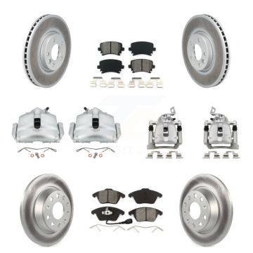 Front Rear Brake Caliper Coat Rotors Semi-Metallic Pad Kit (10Pc) For Volkswagen CC 2.0L KCG-100894S