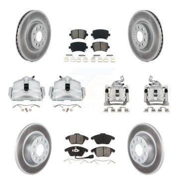 Front Rear Brake Caliper Coat Rotor & Semi-Metallic Pad Kit (10Pc) For Volkswagen Passat KCG-100895S