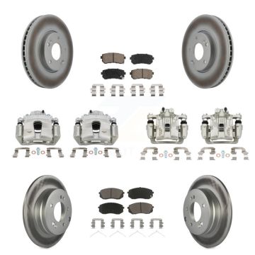 Front Rear Disc Brake Caliper Coated Rotor And Ceramic Pad Kit (10Pc) For Hyundai Sonata KCG-100897C