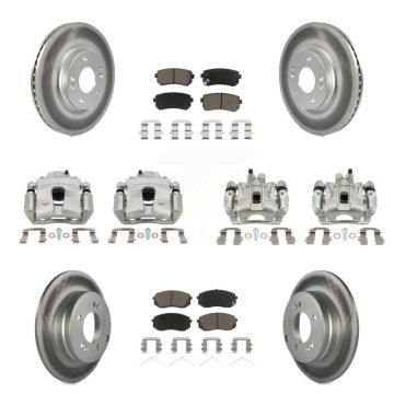 Front Rear Disc Brake Caliper Coated Rotor And Ceramic Pad Kit (10Pc) For Hyundai Sonata KCG-100898C