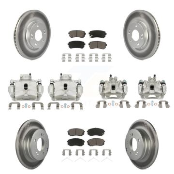 Front Rear Disc Brake Caliper Coated Rotor And Ceramic Pad Kit (10Pc) For Hyundai Sonata KCG-100899C