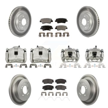 Front Rear Disc Brake Caliper Coat Rotor & Ceramic Pad Kit (10Pc) For Hyundai Tucson Kia KCG-100899T