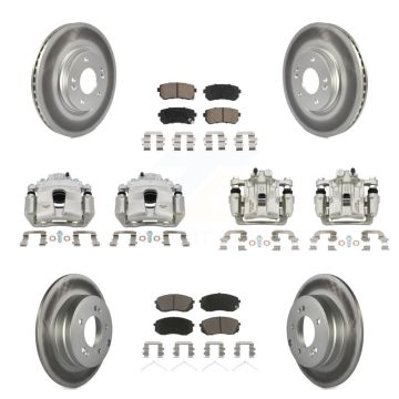 Front Rear Disc Brake Caliper Coated Rotors And Ceramic Pads Kit (10Pc) For Kia Optima KCG-100900C