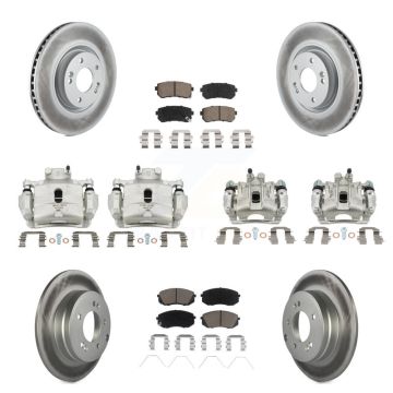 Front Rear Disc Brake Caliper Coated Rotors And Ceramic Pads Kit (10Pc) For Kia Optima KCG-100902C